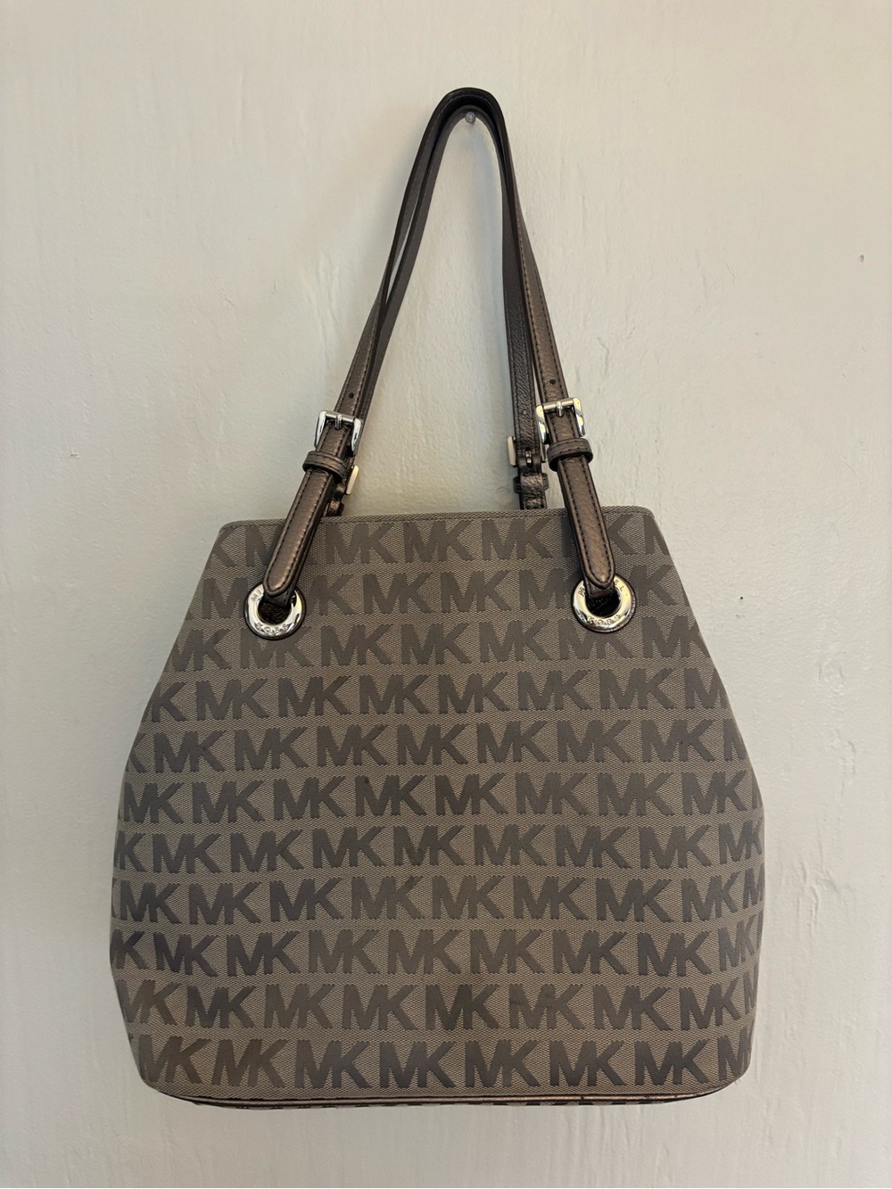 Michael Kors Gray Jet Set Convertible leather Silver Hardware MK Logo Tote Bag
